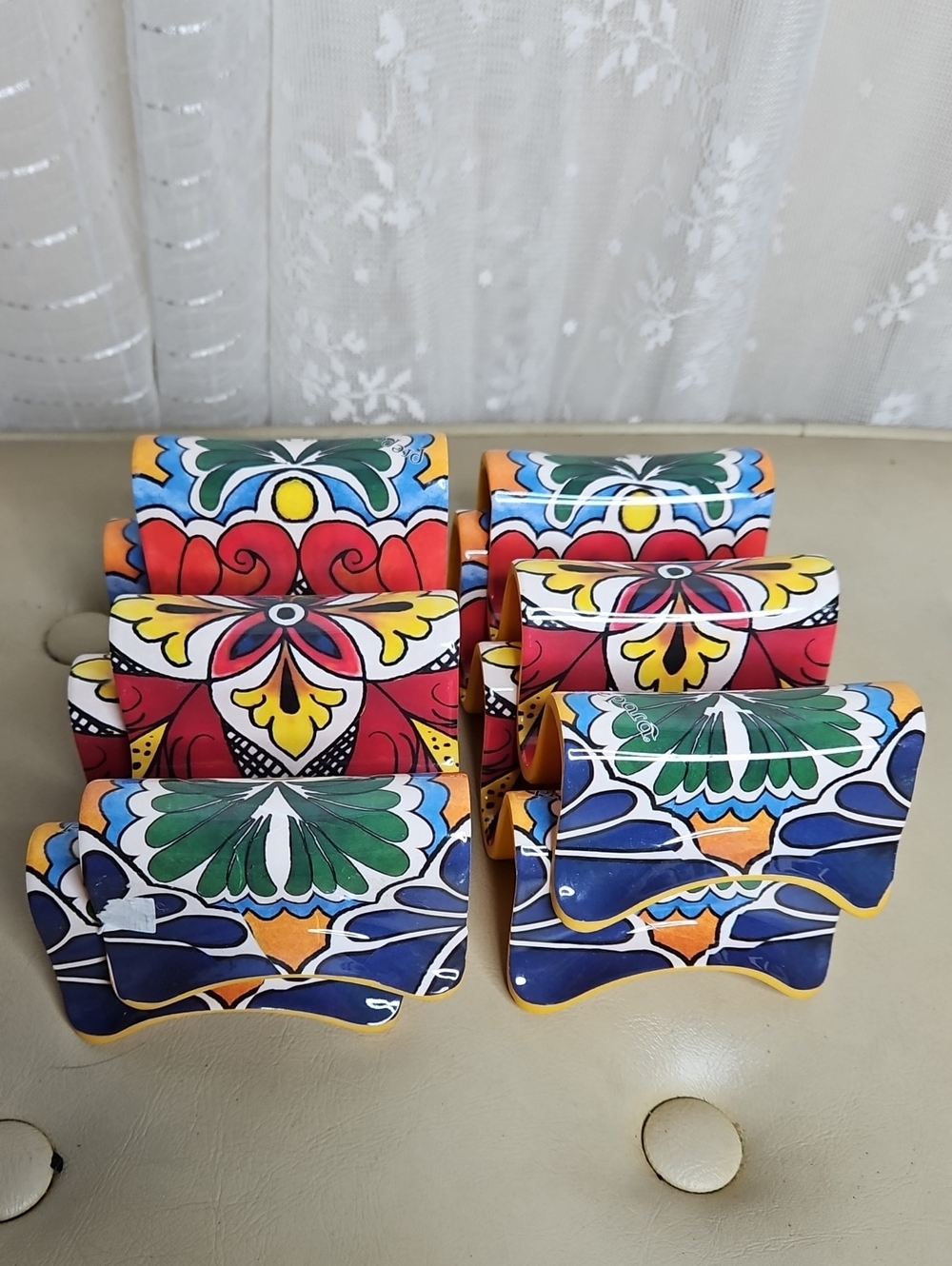 Set of 4 colorful melamine taco holders Mexican-inspired Talavera floral pattern